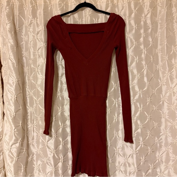 Free People Beach Rustic Red On The Rooftop Long Sleeve Mini Dress Burgundy - Picture 3 of 10